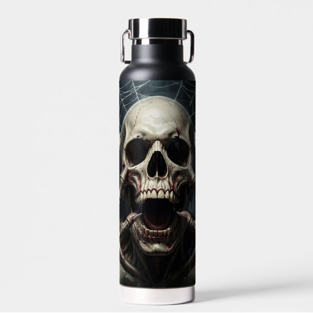 Spider Webs, Skull and Bones Spooky Halloween Water Bottle (Front)