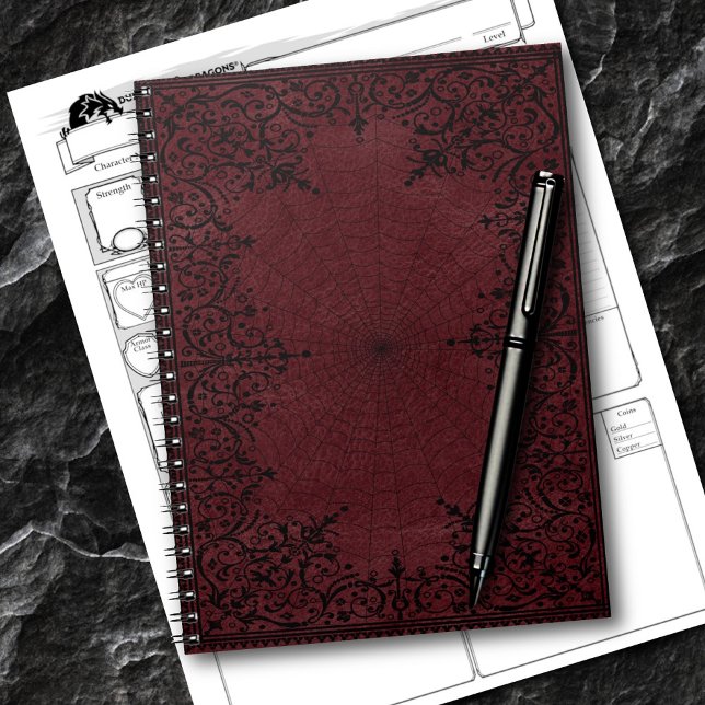 Spider Witch | Dark Red Fantasy Spiderweb Flourish Notebook (Creator Uploaded)