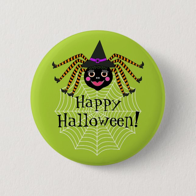 Spider Witch Happy Halloween 6 Cm Round Badge (Front)