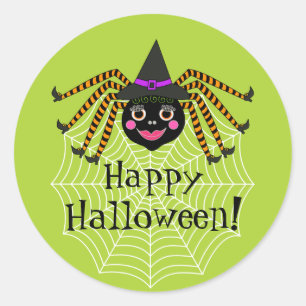 Spider Witch Happy Halloween Classic Round Sticker