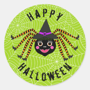 Spider Witch Happy Halloween Classic Round Sticker