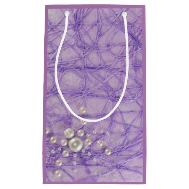 Spider with pearls on Purple abstract pattern Smal Small Gift Bag (Front)