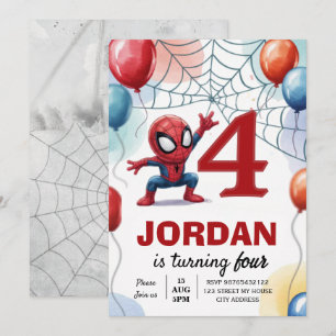 Spiderman Theme Birthday Superhero Spider Party fo Invitation
