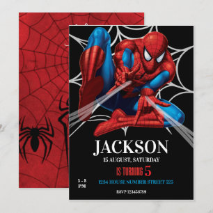 Spiderman Theme Birthday Superhero Spider Party  Invitation