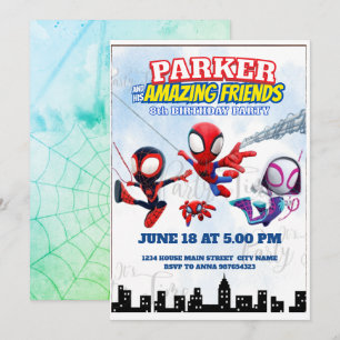 Spiderman Theme Birthday Superhero Spider Party  Invitation
