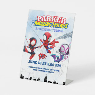 Spiderman Theme Birthday Superhero Spider Party Pedestal Sign