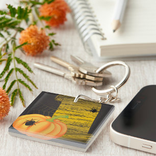 Spiders And Pumpkin Key Ring
