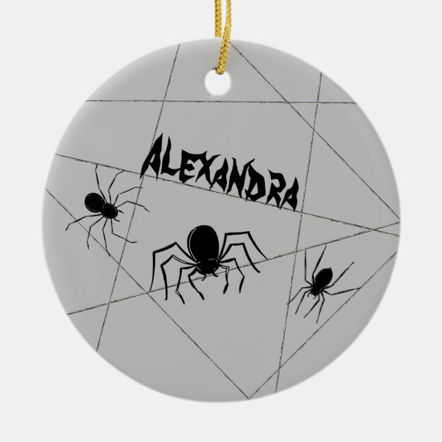 Spiders and Web Halloween Ceramic Ornament (Front)