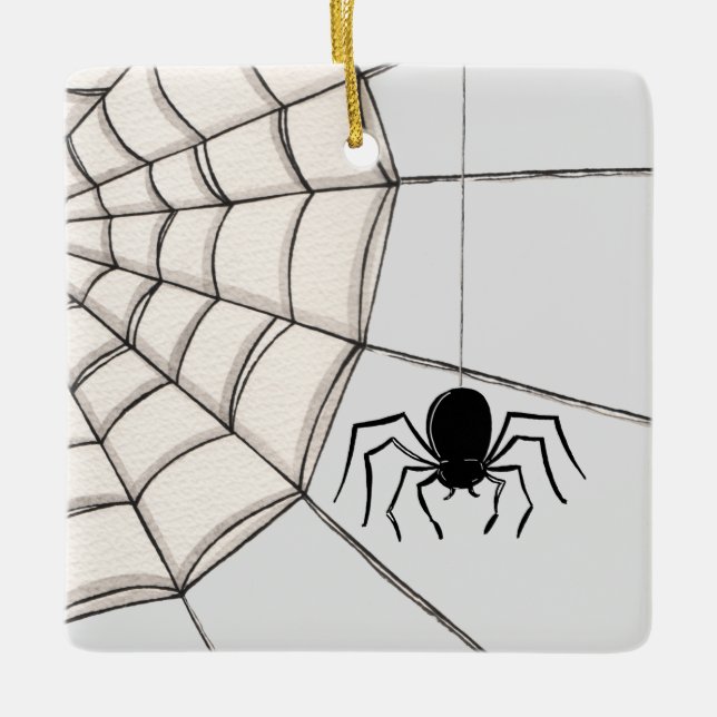 Spiders and Web Halloween Ceramic Ornament (Front)