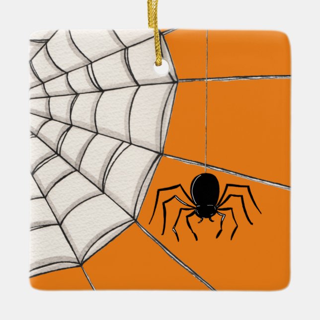 Spiders and Web Halloween Ceramic Ornament (Front)