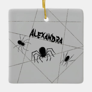 Spiders and Web Halloween Ceramic Ornament