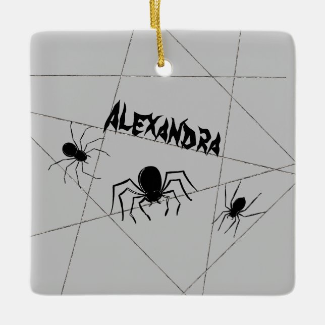 Spiders and Web Halloween Ceramic Ornament (Front)