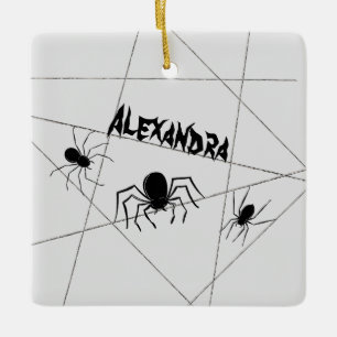 Spiders and Web Halloween Ceramic Ornament