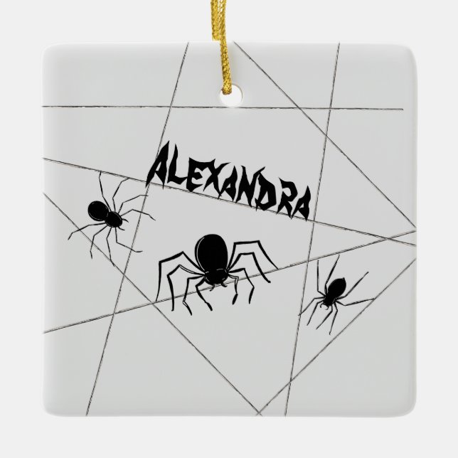 Spiders and Web Halloween Ceramic Ornament (Front)
