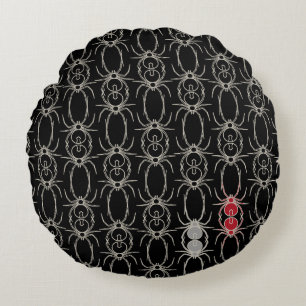 Spiders - Bat Black and Bone White Round Cushion
