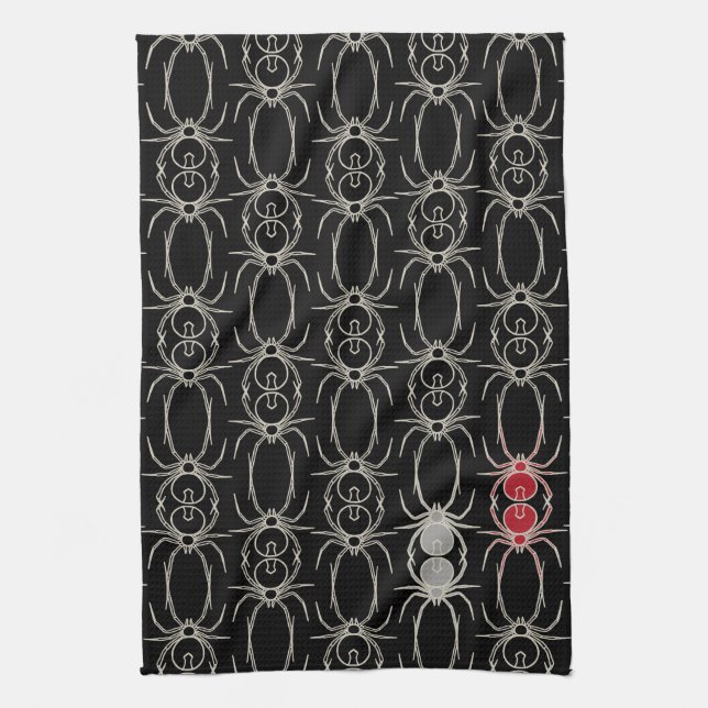 Spiders - Bat Black and Bone White Tea Towel (Vertical)