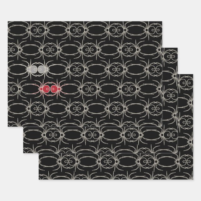 Spiders - Bat Black and Bone White Wrapping Paper Sheet (Set)