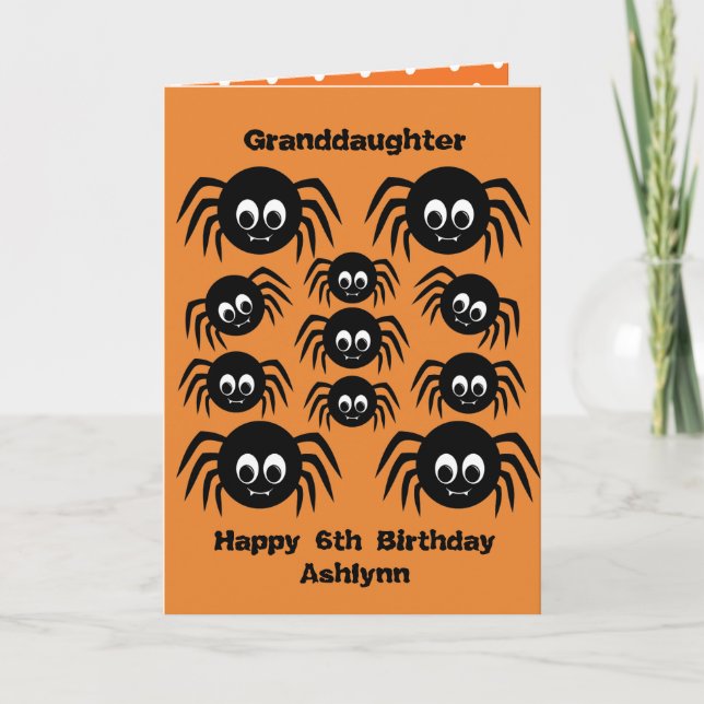 Spiders Birthday Halloween Granddaughter Card (Front)