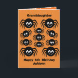 Spiders Birthday Halloween Granddaughter Card<br><div class="desc">A personalised spider granddaughter birthday Halloween card featuring a bunch of creepy crawly spiders. You can easily personalise the front of this spider halloween birthday granddaughter card with their age and name. Inside reads a spooktacular message, which you can keep or edit if wanted. The back of the kid's birthday...</div>