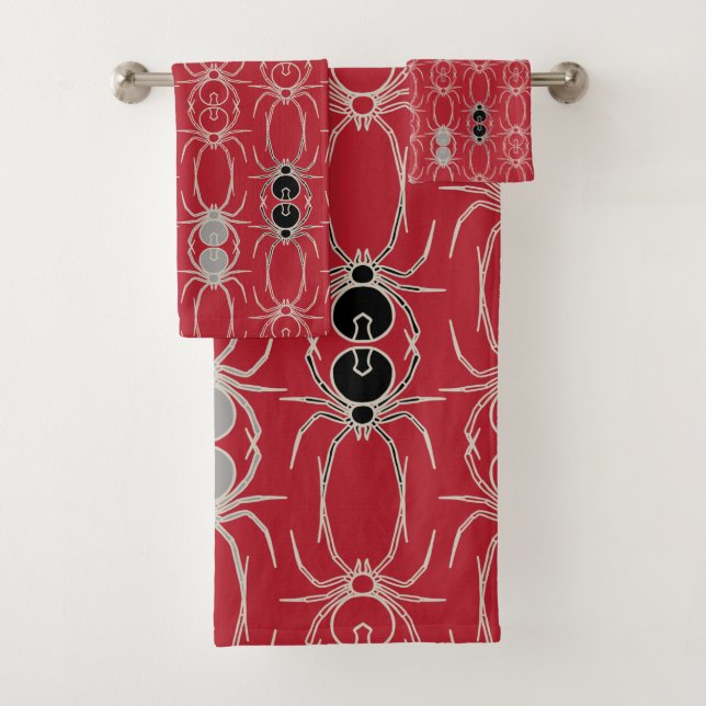 Spiders - Blood Red and Bone White Bath Towel Set (Insitu)