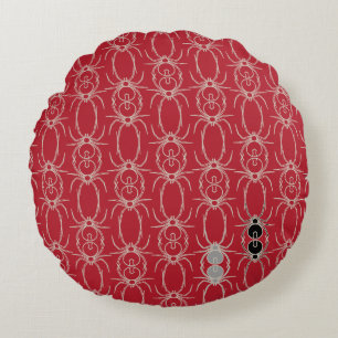 Spiders - Blood Red and Bone White Round Cushion