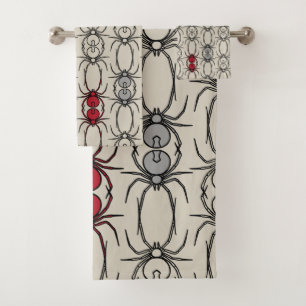 Spiders - Bone White and Bat Black Bath Towel Set