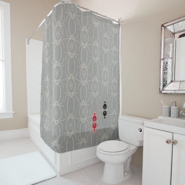 Spiders - Ghost Grey and Bone White Shower Curtain (In Situ)