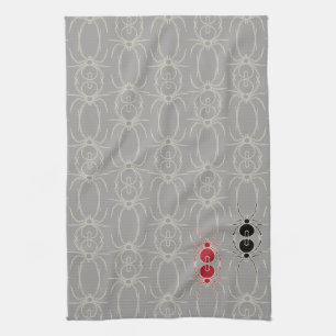 Spiders - Ghost Grey and Bone White Tea Towel