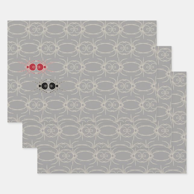 Spiders - Ghost Grey and Bone White Wrapping Paper Sheet (Set)