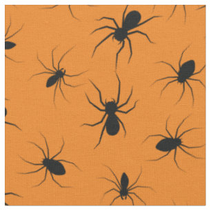 Spiders Gothic Halloween Black Orange Fabric