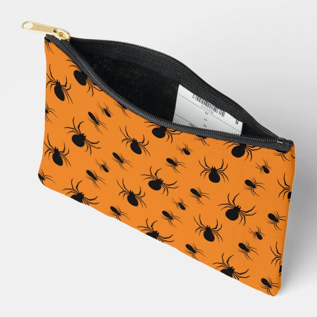 Spiders Halloween pattern Black and Orange Accessory Pouch (Open)