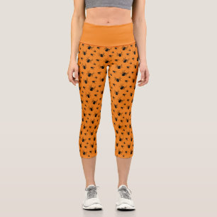 Spiders Halloween pattern Black and Orange Capri Leggings
