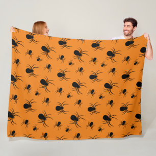Spiders Halloween pattern Black and Orange Fleece Blanket