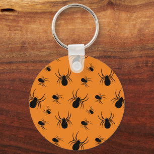 Spiders Halloween pattern Black and Orange Key Ring