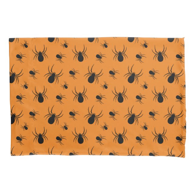 Spiders Halloween pattern Black and Orange Pillowcase (Front)