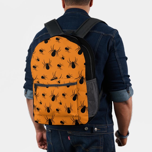 Spiders Halloween pattern Black and Orange Printed Backpack (Insitu (Model))