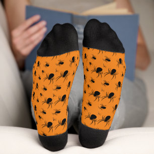 Spiders Halloween pattern Black and Orange Socks