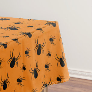 Spiders Halloween pattern Black and Orange Tablecloth
