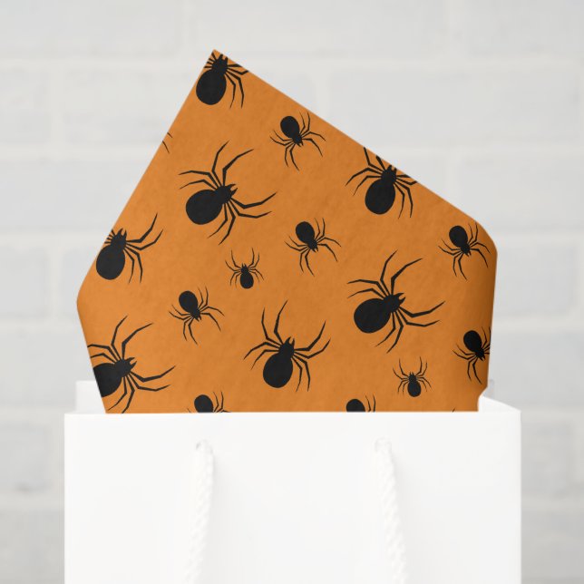 Spiders Halloween pattern Black and Orange Tissue Paper (Gift Bag)