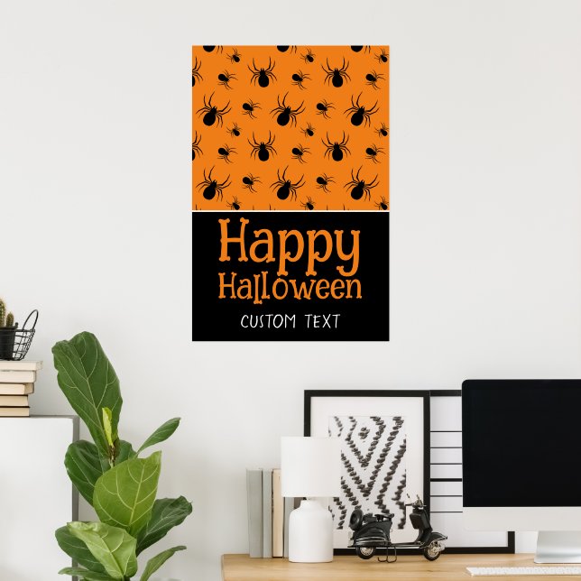 Spiders Happy Halloween Black Orange Custom name Poster (Home Office)