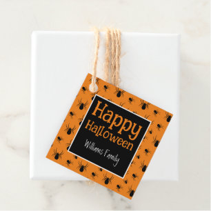 Spiders Happy Halloween Black Orange Custom text Favour Tags