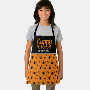 Spiders Happy Halloween Party Black Orange Custom Apron