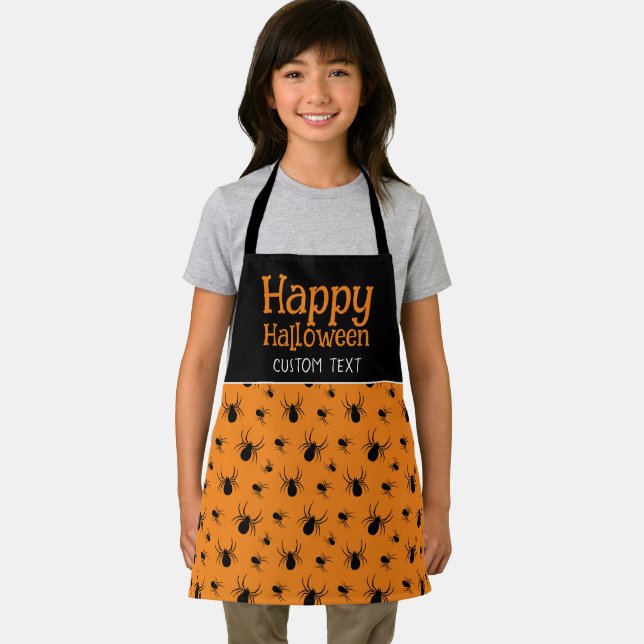 Spiders Happy Halloween Party Black Orange Custom Apron (Insitu)