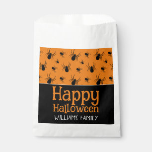 Spiders Happy Halloween Party Black Orange Custom Favour Bags