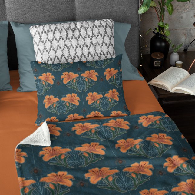 Spiders & Lilies Spooky Halloween Vintage Pattern Fleece Blanket (Spooky Halloween Whimsical Vintage Style Fleece Blanket)