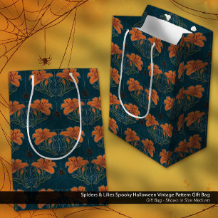 Spiders & Lilies Spooky Halloween Vintage Pattern Medium Gift Bag