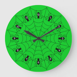 Spiders on a Web Clock in Green