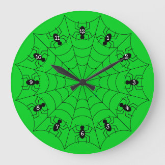 Spiders on a Web Clock in Green