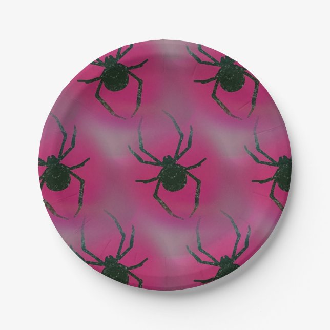 Spiders On Pink Paper Plate (Front)
