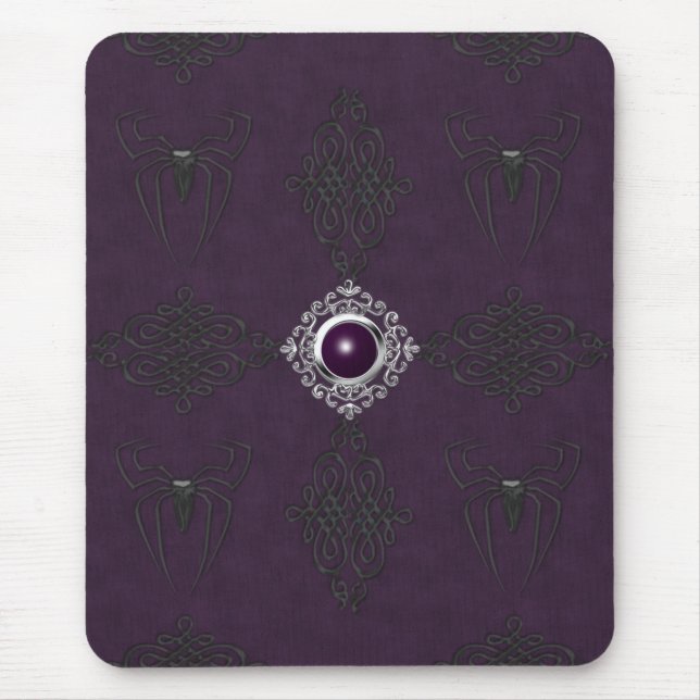 Spiders & Purple & Silver Gothic Gem Mousepad (Front)